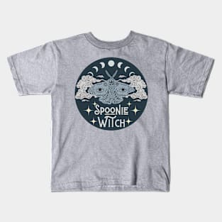 Spoonie Witch Moth Moon Stars Blue Kids T-Shirt